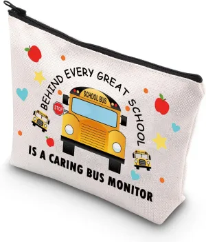 BDWPSS Bus Monitor Gift Behind Every Great is a Caring Bus Monitor Makeup Bag Bus Driver Appreciation Gift (Bus Monitor)