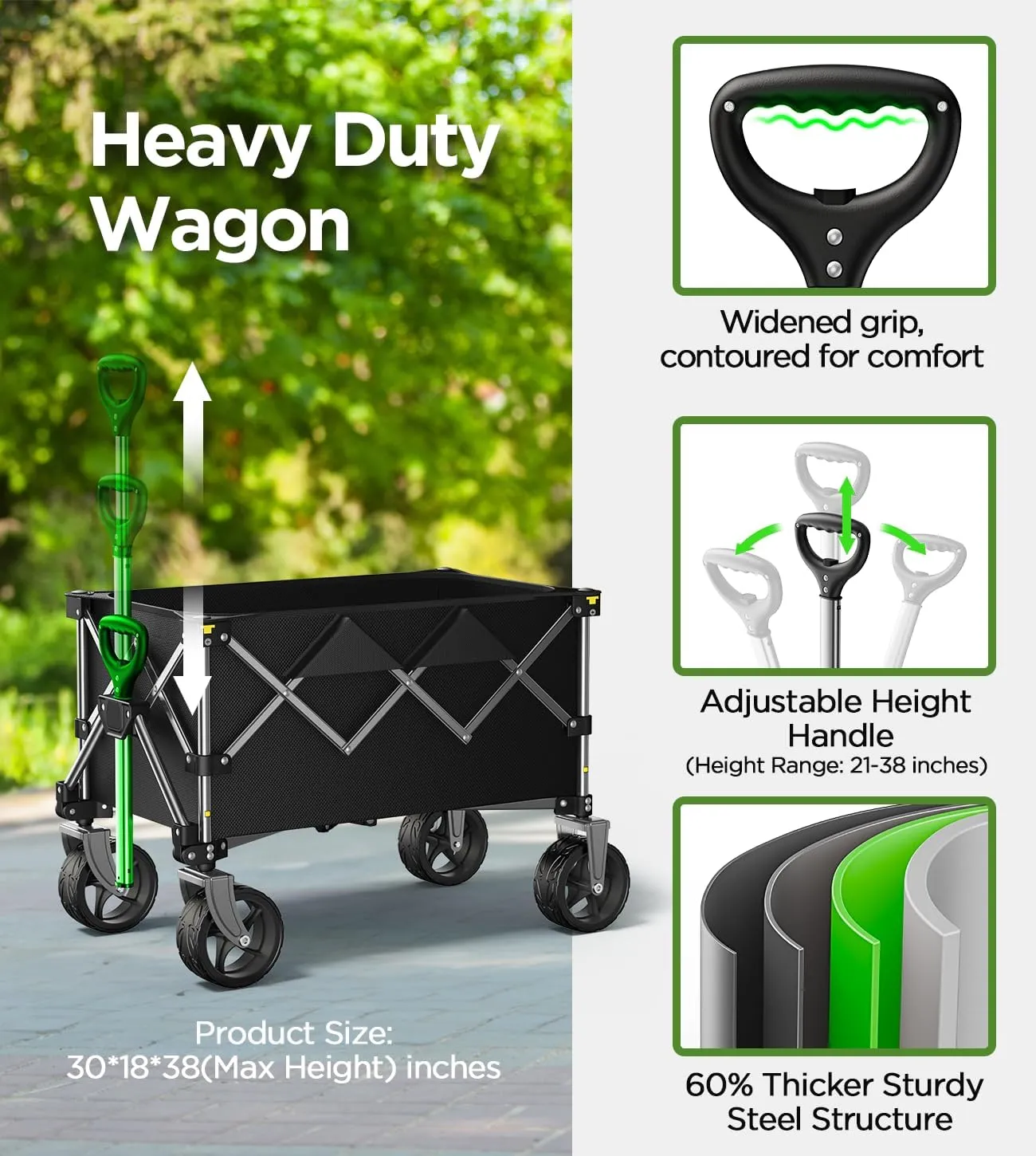 Beach Wagon,Collapsible Wagon 220lbs with Big Wheels FoldableWagon Carts,Portable Utility for Garden Grocery Sports Camping All Terrain-Black