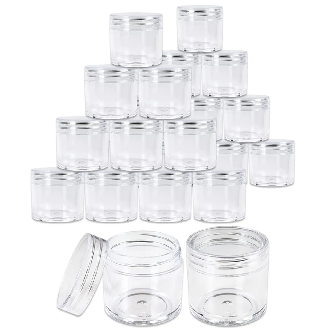 Beauticom 30g/30ml (1 fl. oz.) Double Wall Clear Plastic Leak Proof Jars with Flat Top Lids for Creams, Lotions, Make Up, Powders, Glitters, and more... (Color: Clear, Pieces: 24)