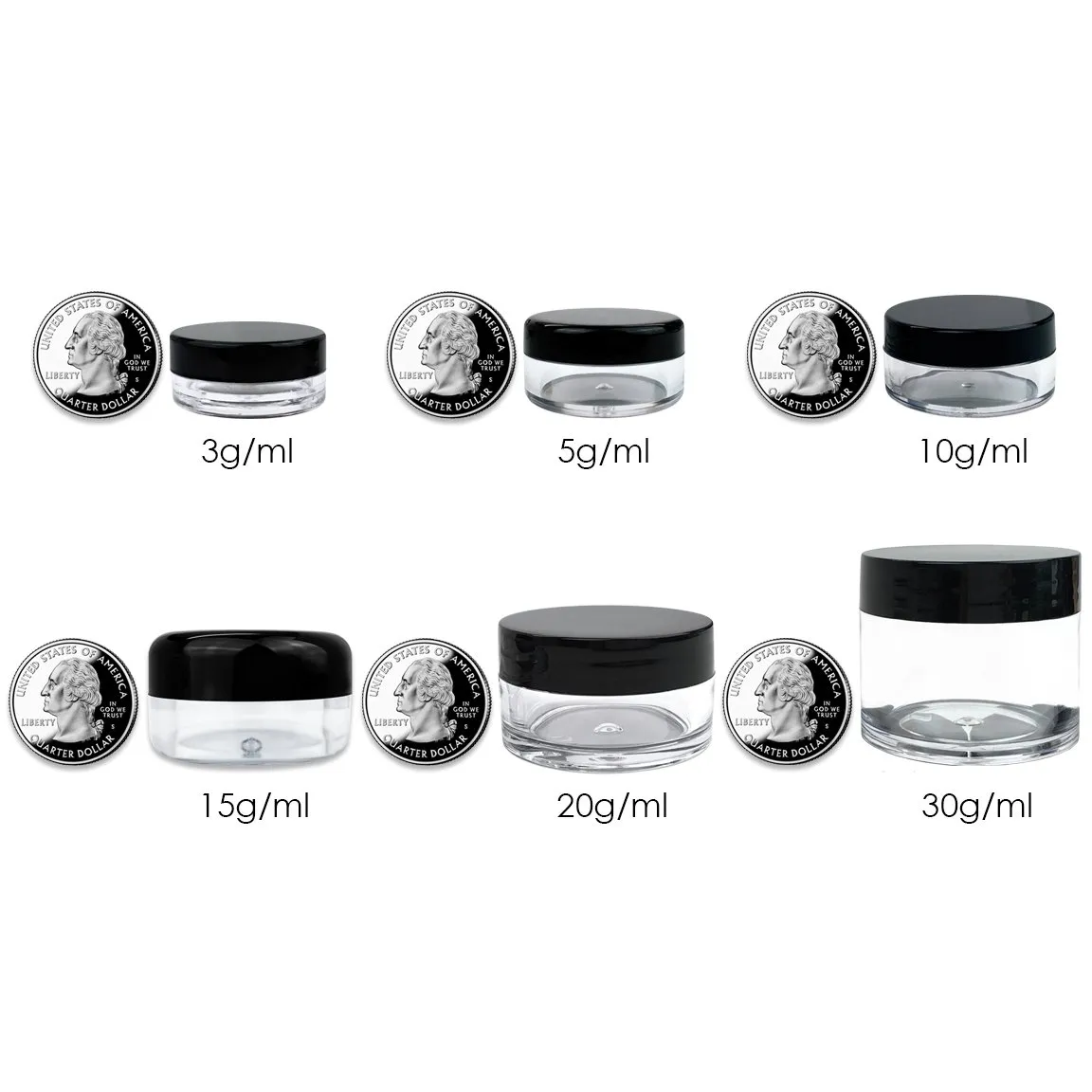 Beauticom 30g/30ml (1 fl. oz.) Double Wall Clear Plastic Leak Proof Jars with Flat Top Lids for Creams, Lotions, Make Up, Powders, Glitters, and more... (Color: Clear, Pieces: 24)