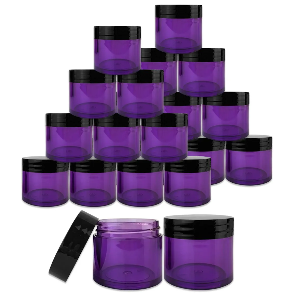 Beauticom 30g/30ml (1 fl. oz.) Double Wall Purple-Tinted Plastic Leak Proof Jars with Flat Top Lids for Creams, Lotions, Make Up, Powders, Glitters, and more... (Color: Black Lid, Pieces: 24)