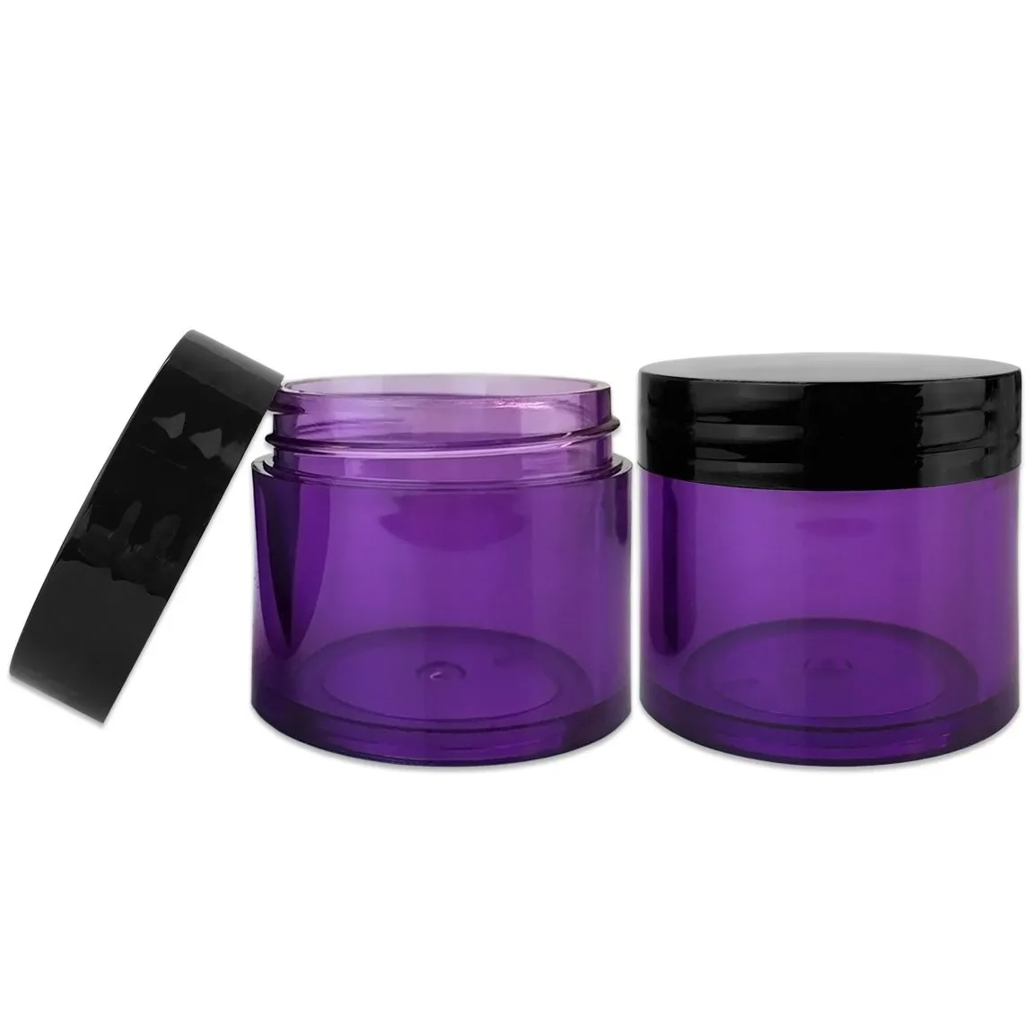 Beauticom 30g/30ml (1 fl. oz.) Double Wall Purple-Tinted Plastic Leak Proof Jars with Flat Top Lids for Creams, Lotions, Make Up, Powders, Glitters, and more... (Color: Black Lid, Pieces: 24)