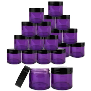 Beauticom 30g/30ml (1 fl. oz.) Double Wall Purple-Tinted Plastic Leak Proof Jars with Flat Top Lids for Creams, Lotions, Make Up, Powders, Glitters, and more... (Color: Black Lid, Pieces: 24)