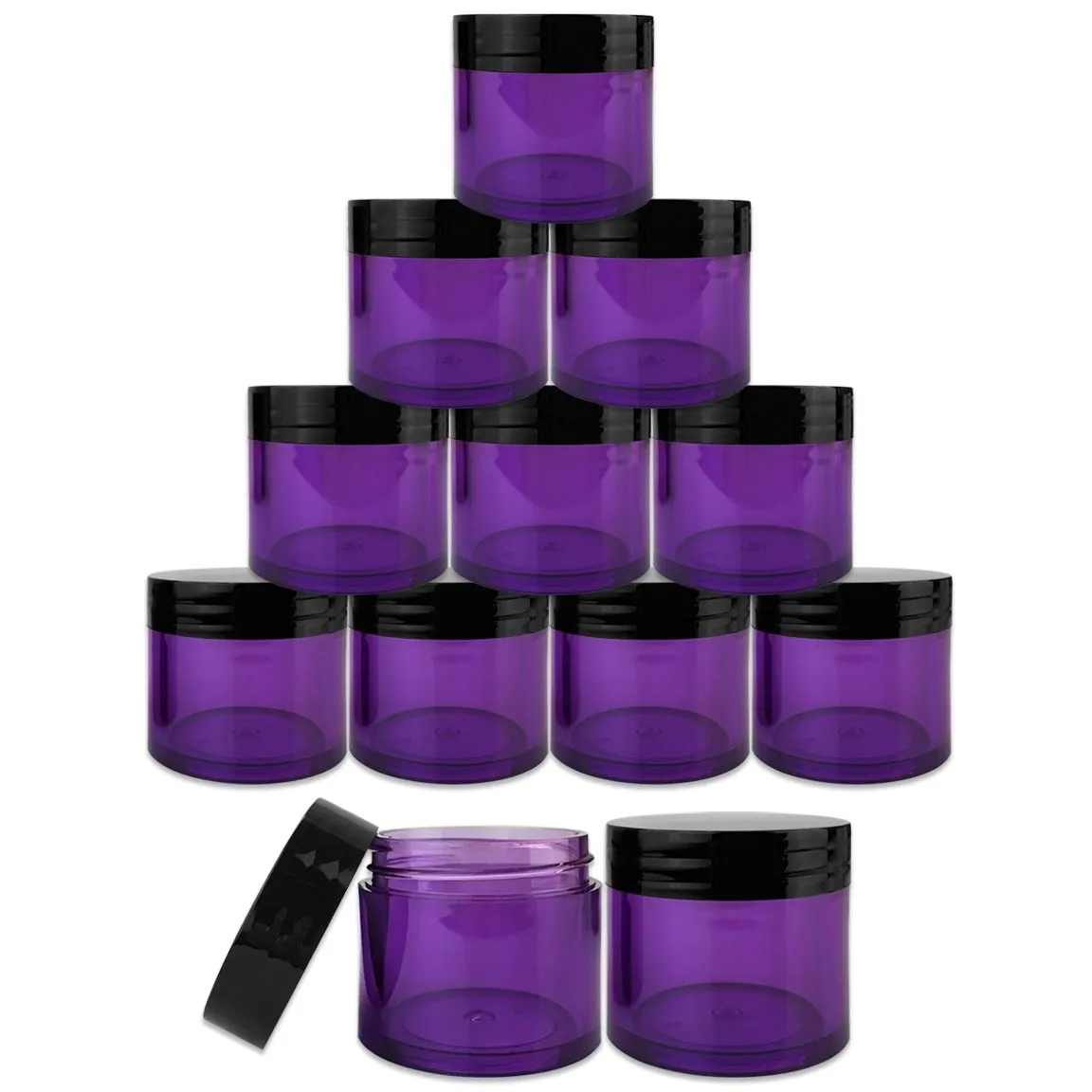 Beauticom 30g/30ml (1 fl. oz.) Double Wall Purple-Tinted Plastic Leak Proof Jars with Flat Top Lids for Creams, Lotions, Make Up, Powders, Glitters, and more... (Color: Black Lid, Pieces: 24)