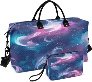 Beautiful Milky Way Galaxy Travel Duffel Bags 2PCS,Sports Duffel Bags for Men Women,Weekender Overnight Bag Gym Tote Bag with Toiletry Bag