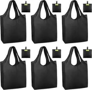 BeeGreen Black Grocery Bags Shopping Bags Large Reusable Bags Foldable Black Tote Bags 6 Pack Cute Holiday Bags Cloth Bags With Handles Large Gift Bags Heavy Duty Groceries Bags Washable