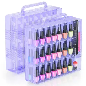 Beloving 2pcs Nail Polish Organizer, Portable 48 Bottles Clear Nail Polish Holder with Adjustable Divider, Gel Nail Polish Storage Double Side Nail Polish Organizer Case for Nail Tech Purple
