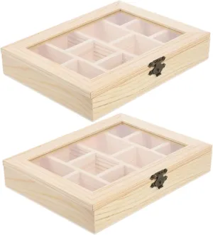BESPORTBLE 2pcs Handmade Wooden Jewelry Storage Box for Lid with Compartments DIY Craft Organizer for Creative Decoration and Display Retro Style Unfinished Wooden Design
