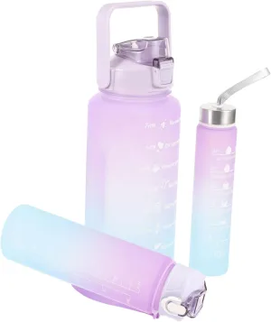 BESPORTBLE 3pcs Motivational Water Bottle Gradient Sports Water Bottles for Gym Hiking Camping for Daily Hydration Markers