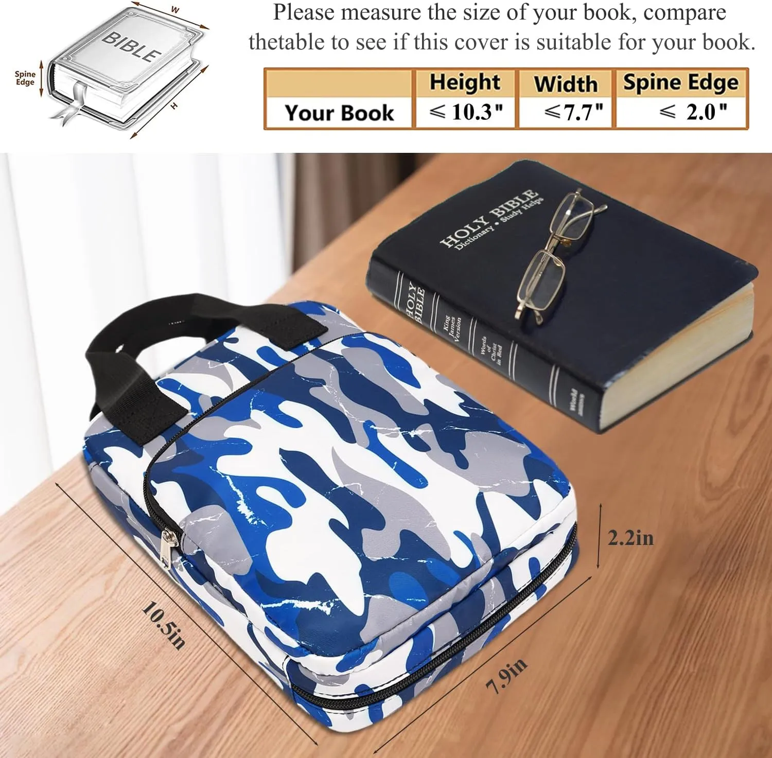 Bible Cover for Women, Bible Case, Bible Holder Case for Women, Carrying Book Case Church Bag with Handle and Zippered