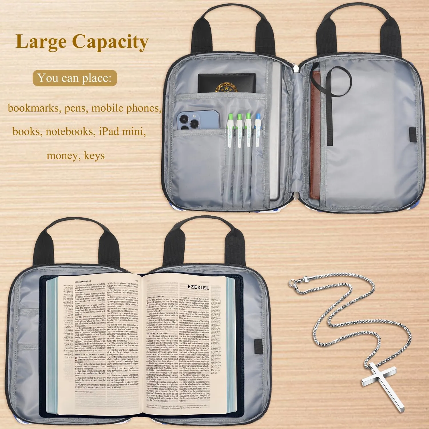 Bible Cover for Women, Bible Case, Bible Holder Case for Women, Carrying Book Case Church Bag with Handle and Zippered