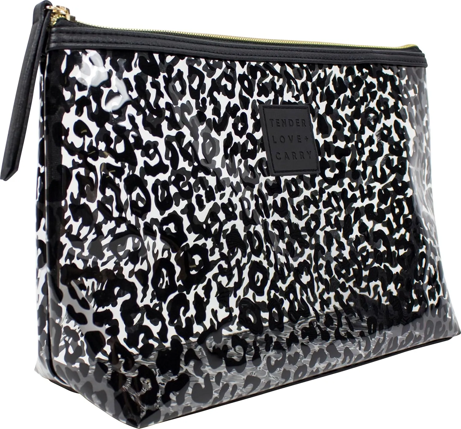 Black and Transparent Leopard Print Holdall - Water-Resistant Travel Bag for Toiletries & Cosmetic Essentials