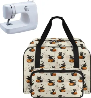 Black Cats and Pumpkin Sewing Machine Case Travel Case Portable Tote Bag for Sewing Machine and Extra Sewing Accessories Stain Resistan and Scratch Resistan Halloween Decor