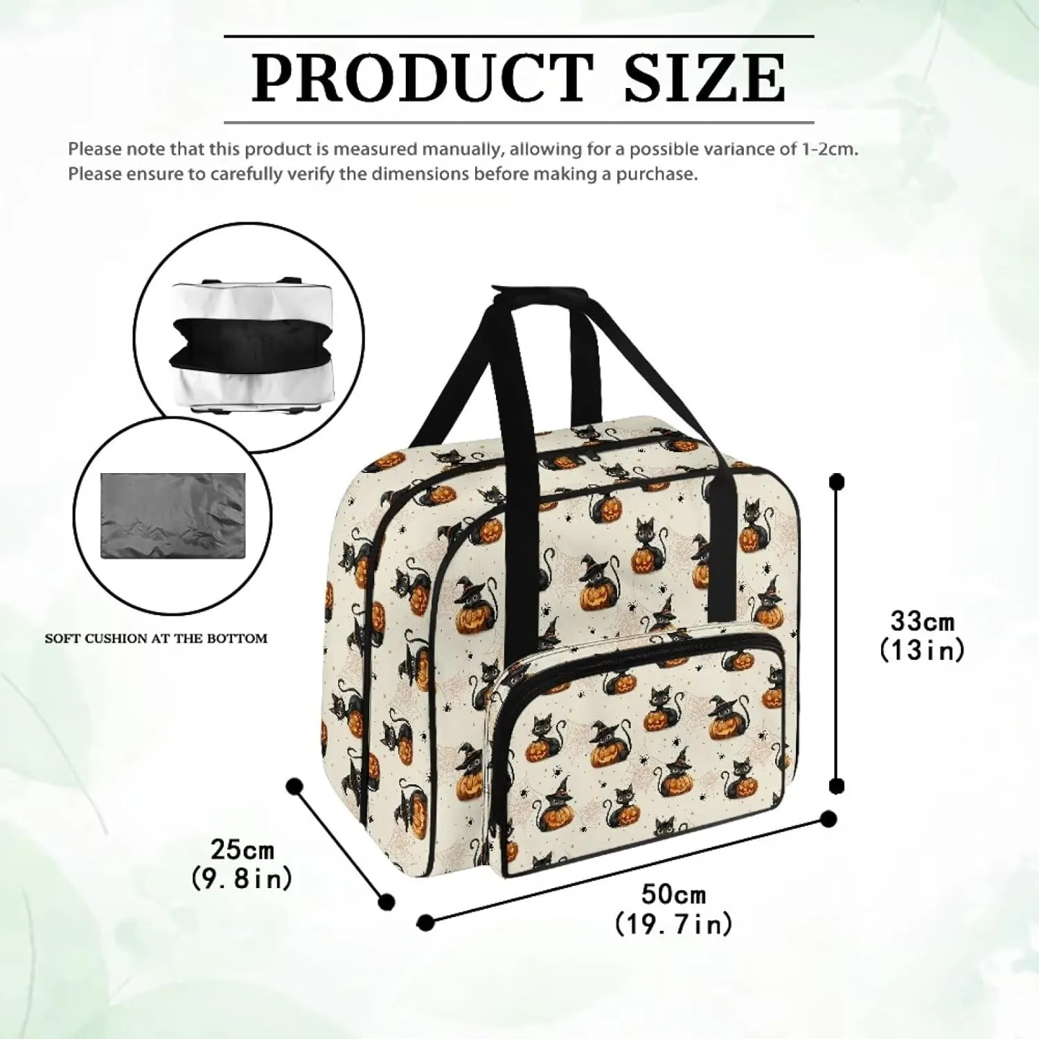 Black Cats and Pumpkin Sewing Machine Case Travel Case Portable Tote Bag for Sewing Machine and Extra Sewing Accessories Stain Resistan and Scratch Resistan Halloween Decor