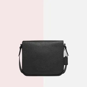 Black Leather Messenger Crossbody
