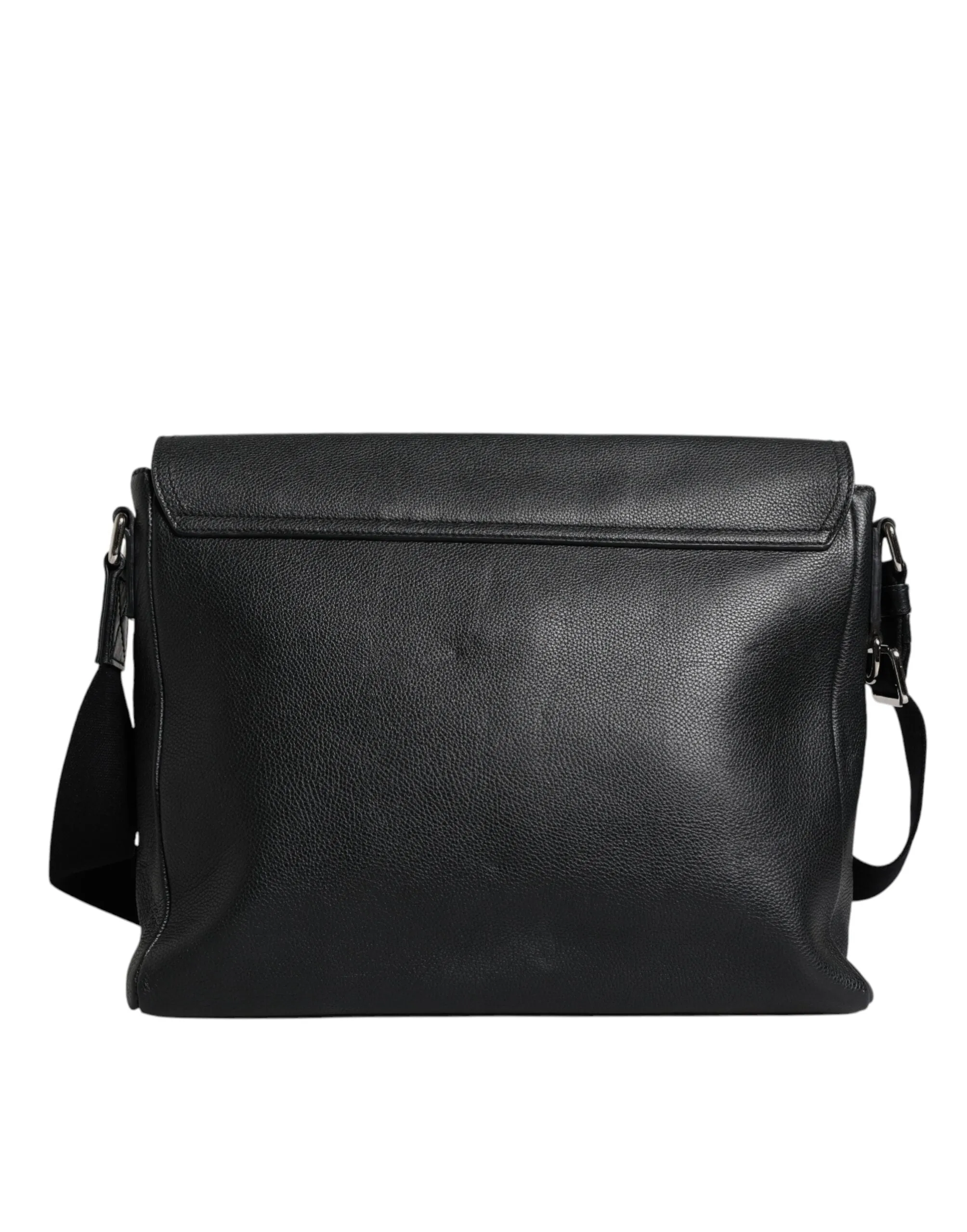 Black Logo Plaque Leather Messenger Shoulder Strap Bag