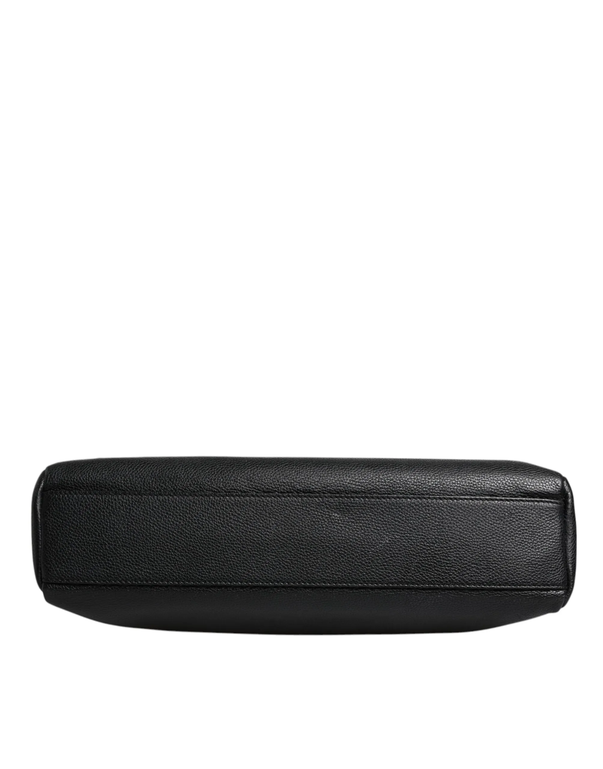 Black Logo Plaque Leather Messenger Shoulder Strap Bag