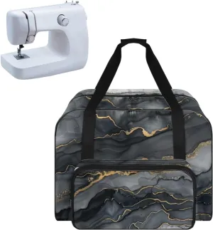 Black Marble Sewing Machine Tote Bag Protector Travel Bag Organizer with Compartments and Pockets, Sewing Box Storage Bag Fits for Most Standard Sewing Machines (Bag Only)