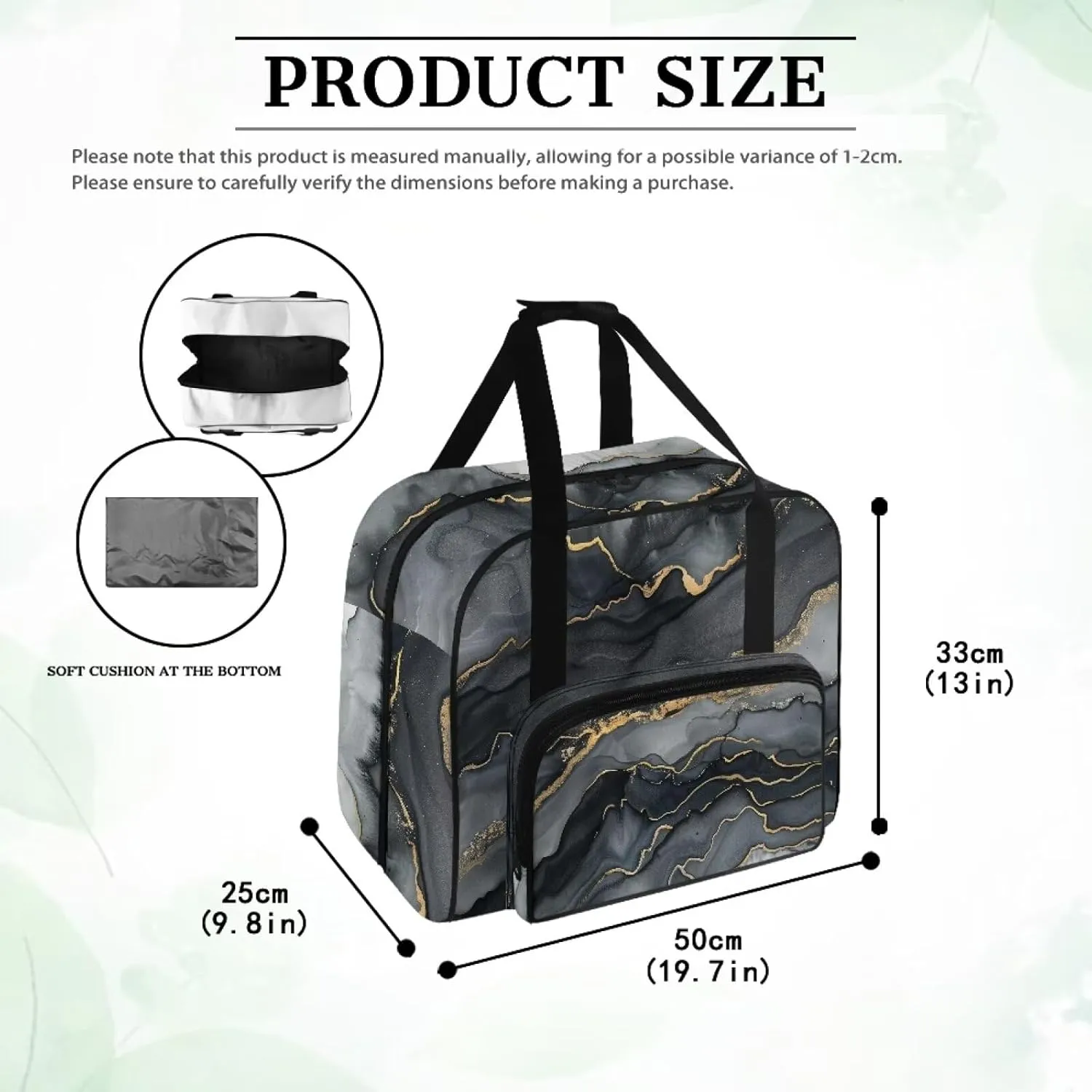 Black Marble Sewing Machine Tote Bag Protector Travel Bag Organizer with Compartments and Pockets, Sewing Box Storage Bag Fits for Most Standard Sewing Machines (Bag Only)