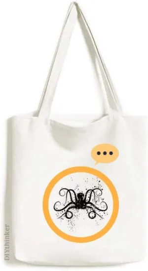 Black Octopus Marine Life Illustration Expression Gift Sack Canvas Tote Shoulder Bag