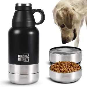 Black Rhino 32oz Multi-Functional Dog Water Bottle & Detachable Bowls - Black | Portable Travel Hydration Solution for Hiking, Camping, Outdoors | Leakproof, Durable & Convenient for Pet Owners