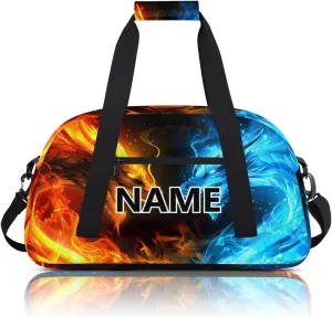 Blue And Red Fire Dragon Mini Gym Bag 18 inch for Women Men Waterproof Custom Dragon Travel Duffel Bag Carry On Overnight Tote Nurse Bag for Work Fitness Hiking