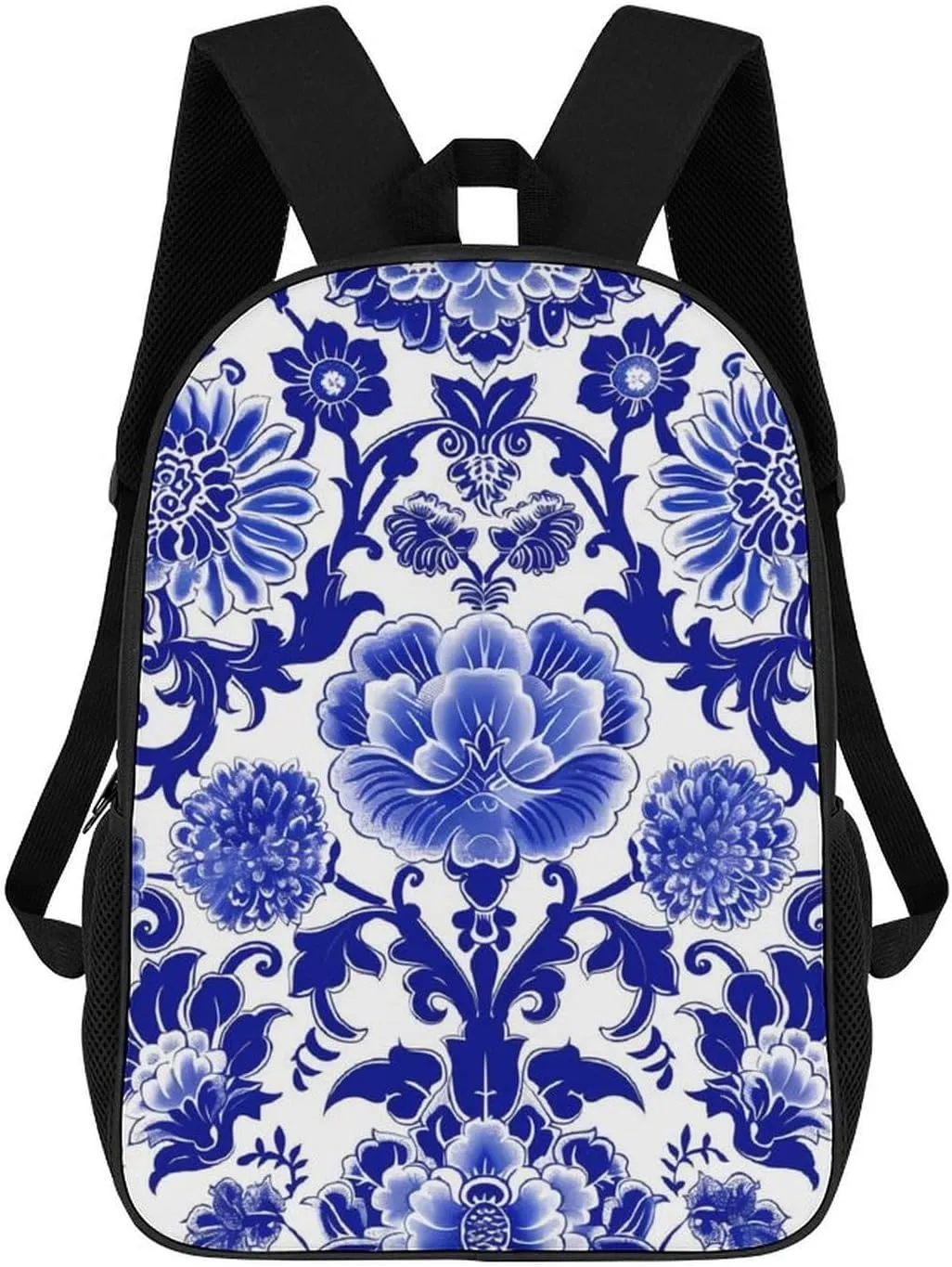 Blue and White Porcelain Funny Travel Backpack 17 Inch Casual Daypack Large Capacity Shoulder Bag for Men Women