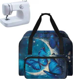 Blue Butterfly Moon Sewing Machine Carrying Case, Universal Tote Travel Bag Compatible with Most Standard Machines