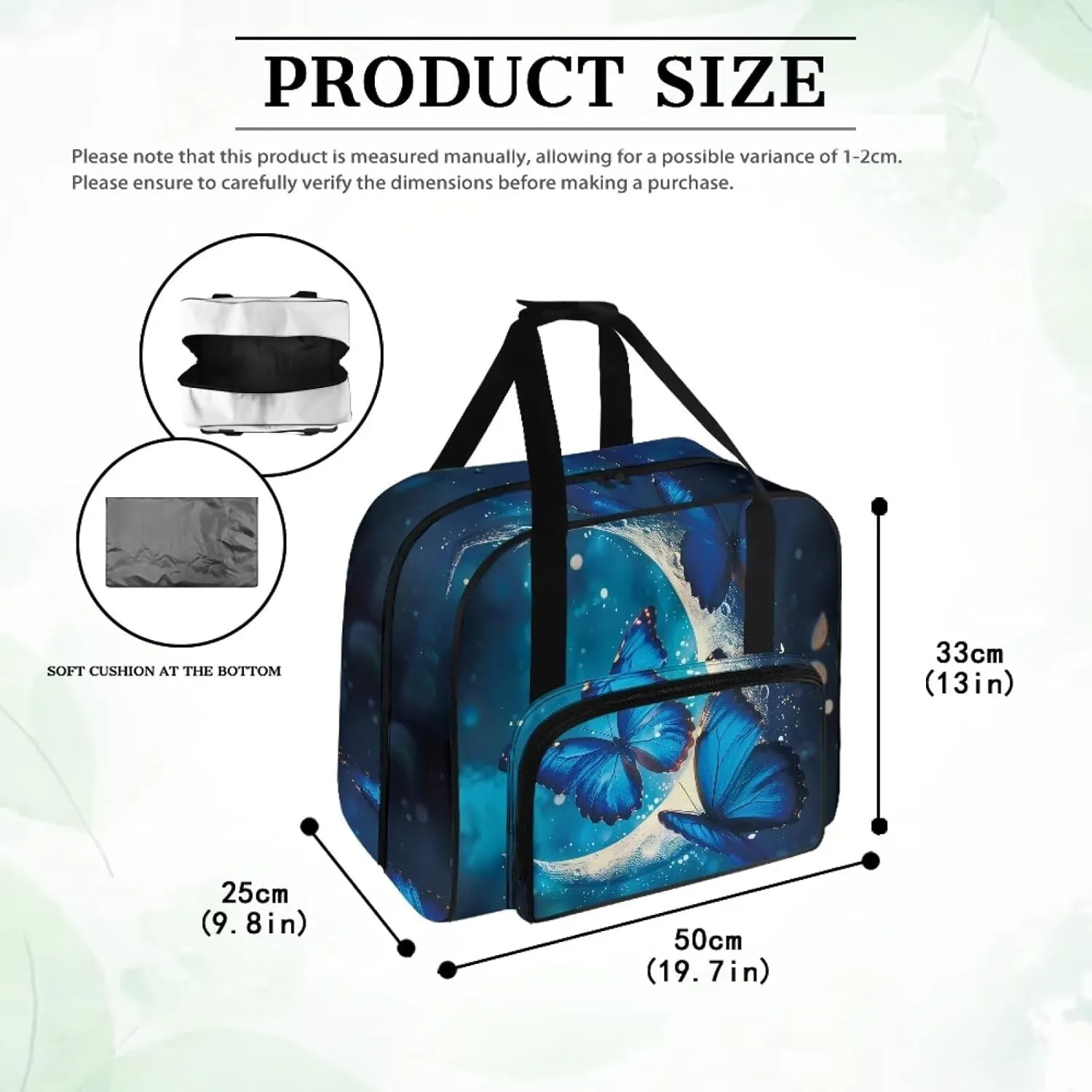 Blue Butterfly Moon Sewing Machine Carrying Case, Universal Tote Travel Bag Compatible with Most Standard Machines