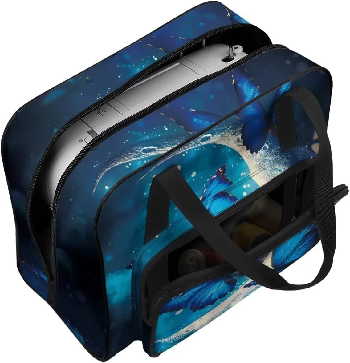 Blue Butterfly Moon Sewing Machine Carrying Case, Universal Tote Travel Bag Compatible with Most Standard Machines