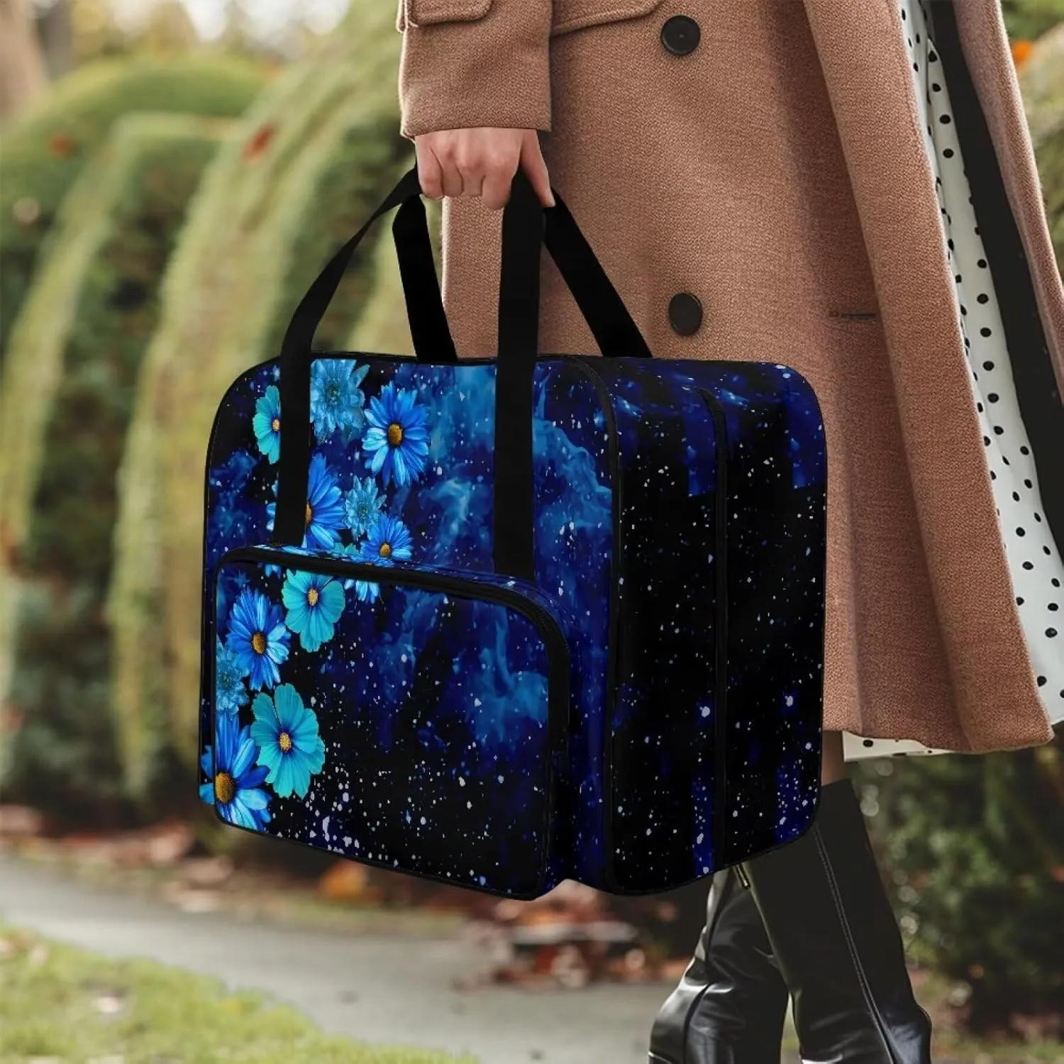 Blue Daisy Sewing Machine Case Heavy Padded Tote Bag Portable Sewing Machine Handbag Dust Proof Compatible with Most Standard Sewing Machines