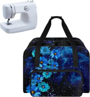 Blue Daisy Sewing Machine Case Heavy Padded Tote Bag Portable Sewing Machine Handbag Dust Proof Compatible with Most Standard Sewing Machines