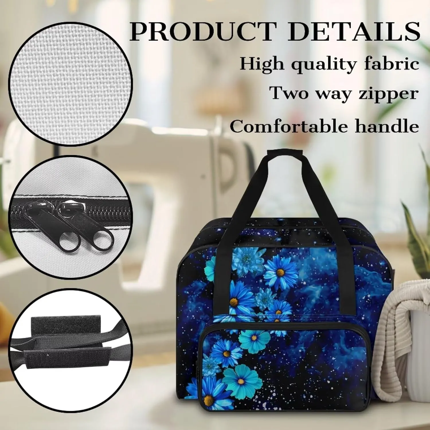 Blue Daisy Sewing Machine Case Heavy Padded Tote Bag Portable Sewing Machine Handbag Dust Proof Compatible with Most Standard Sewing Machines