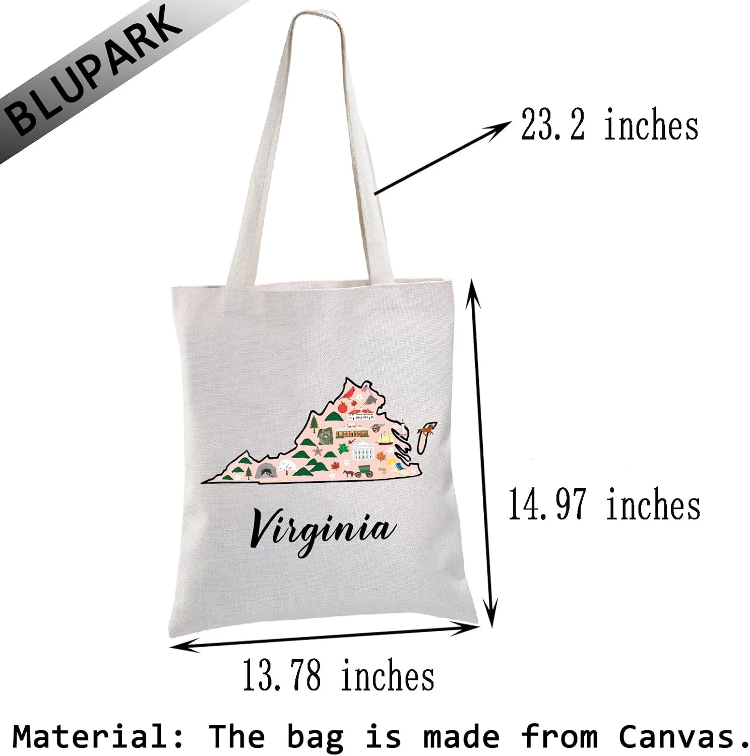 BLUPARK Virginia Locale Tote Bag Born in Virginia Gift Virginia Travel Shopping Bag Virginia Map Gift