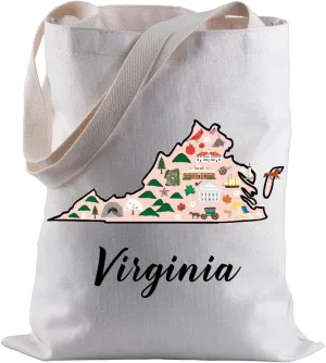 BLUPARK Virginia Locale Tote Bag Born in Virginia Gift Virginia Travel Shopping Bag Virginia Map Gift