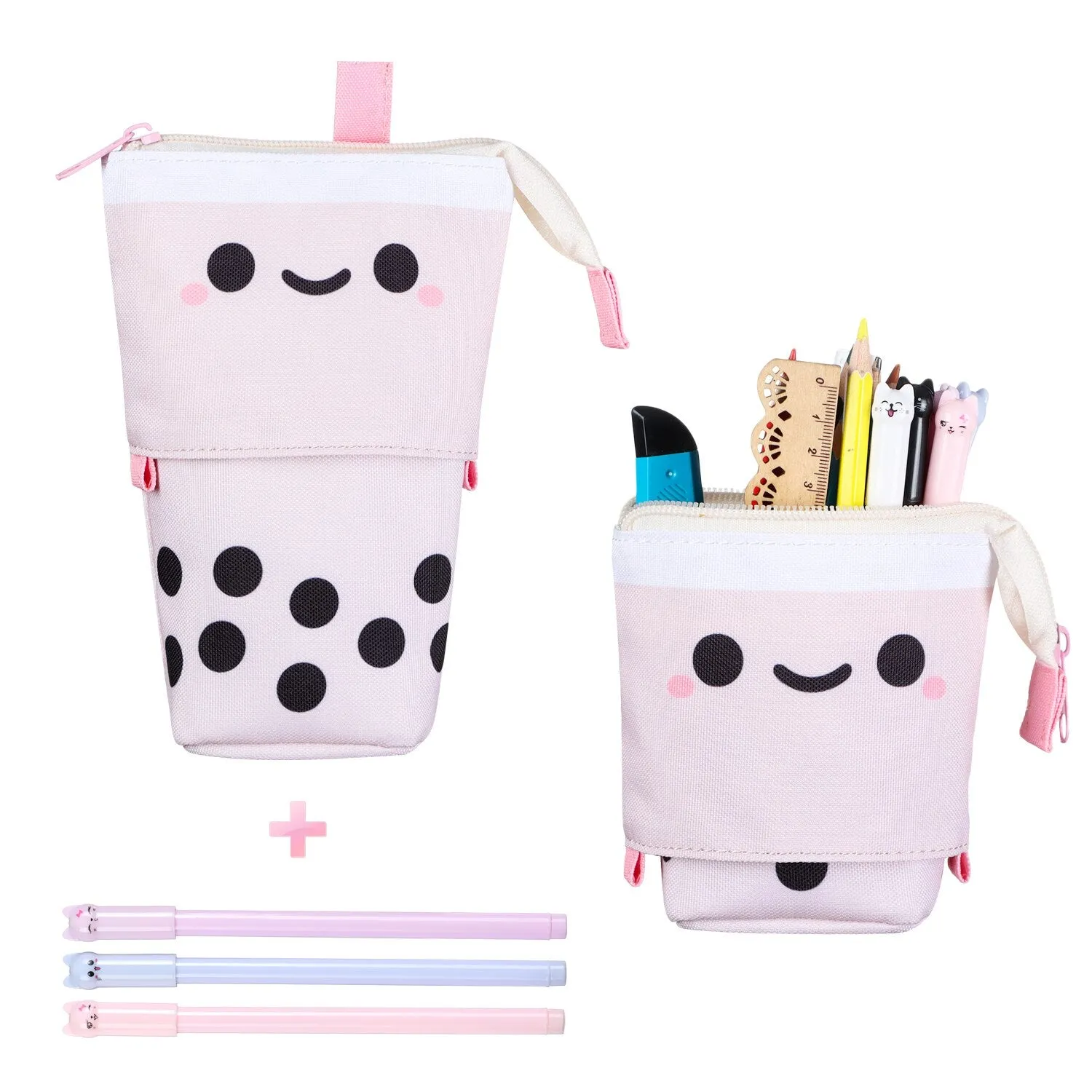 Boba Milk Tea Adjustable Pen Bag - Stand-Up, Multi-Use Stationery Pouch