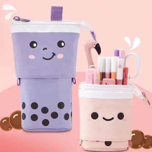 Boba Milk Tea Adjustable Pen Bag - Stand-Up, Multi-Use Stationery Pouch