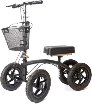 BodyMed All-Terrain Knee Walker with Dual Brakes and Metal Basket - Collapsible and Adjustable Scooter, Broken Leg Caddy, Alternative to Crutches