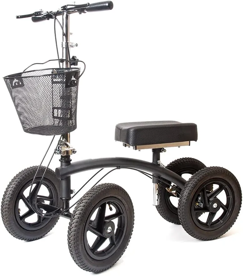 BodyMed All-Terrain Knee Walker with Dual Brakes and Metal Basket - Collapsible and Adjustable Scooter, Broken Leg Caddy, Alternative to Crutches