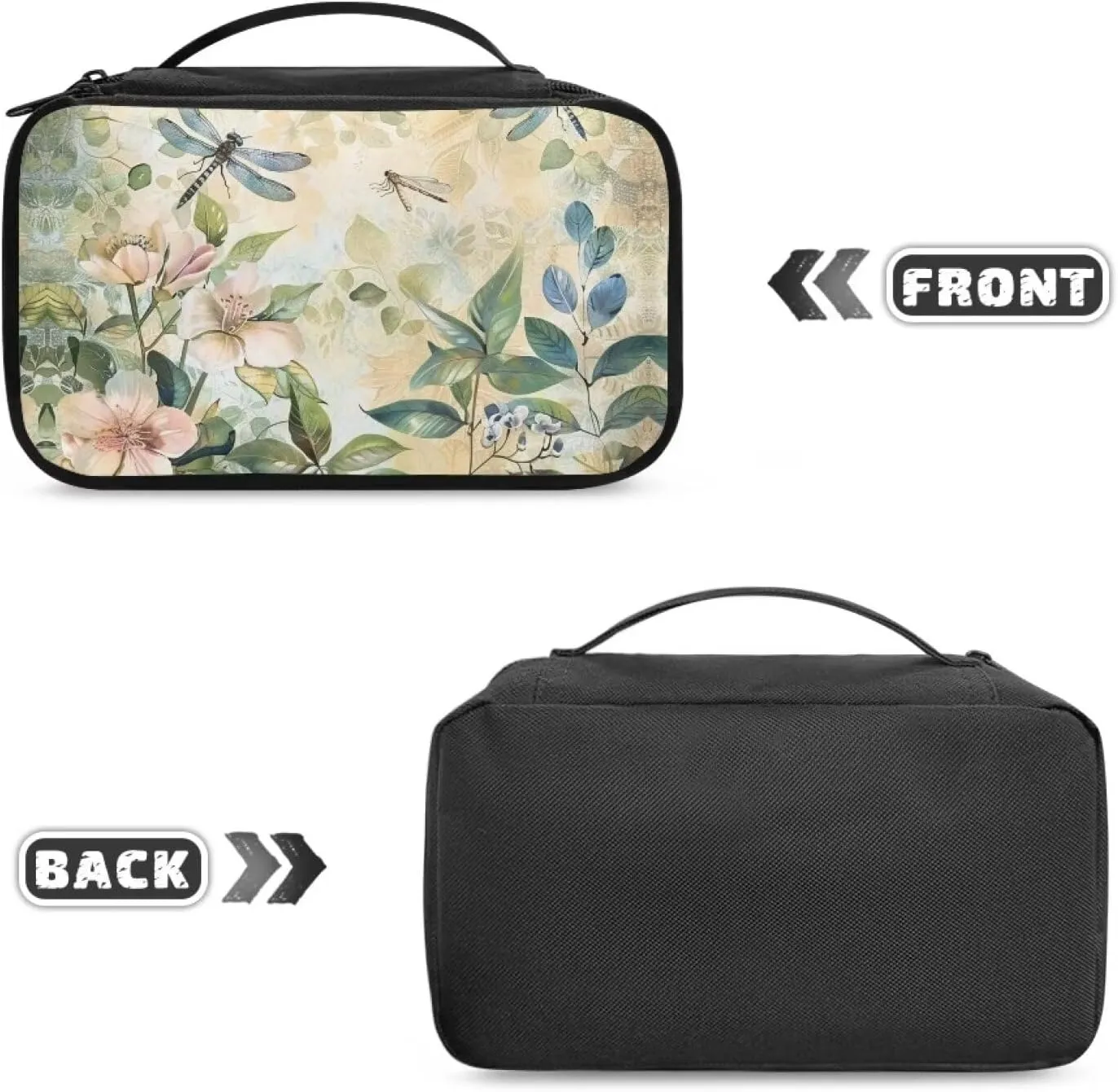 Boho Dragonfly Make Up Bag Large Capacity Travel Makeup Bags Easy to Hold Portable Storage Bag Double Zippers Carrying Case Divider and Handle for Cosmetics Brushes Tools