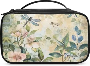 Boho Dragonfly Make Up Bag Large Capacity Travel Makeup Bags Easy to Hold Portable Storage Bag Double Zippers Carrying Case Divider and Handle for Cosmetics Brushes Tools