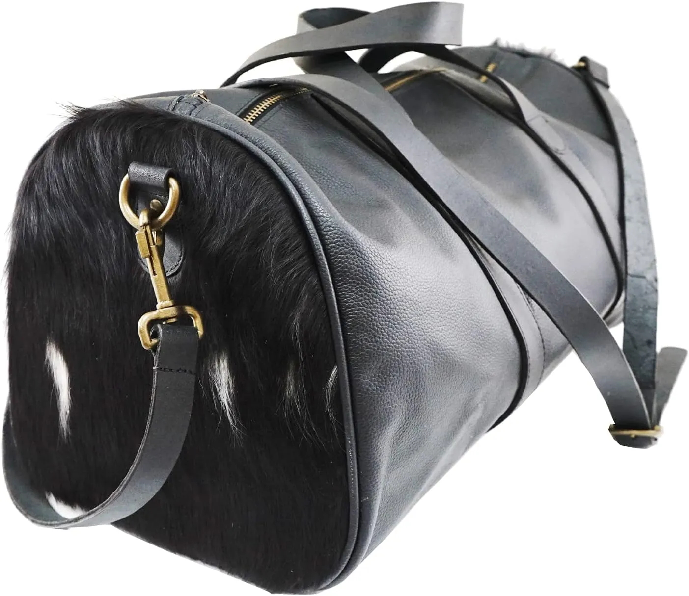 Bonanza leathers cowhide leather travel Duffle Bag weekender bag casual daily use Gym Sports Bag Airplane Luggage Carry On Bag for men and women 512 (Black)
