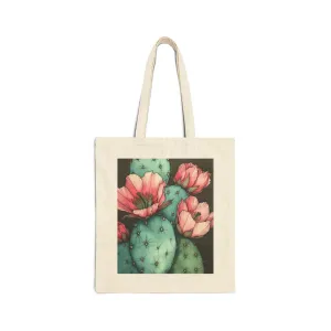 Botanical Cactus Tote Bag - Eco-Friendly Cotton Canvas with Floral Design