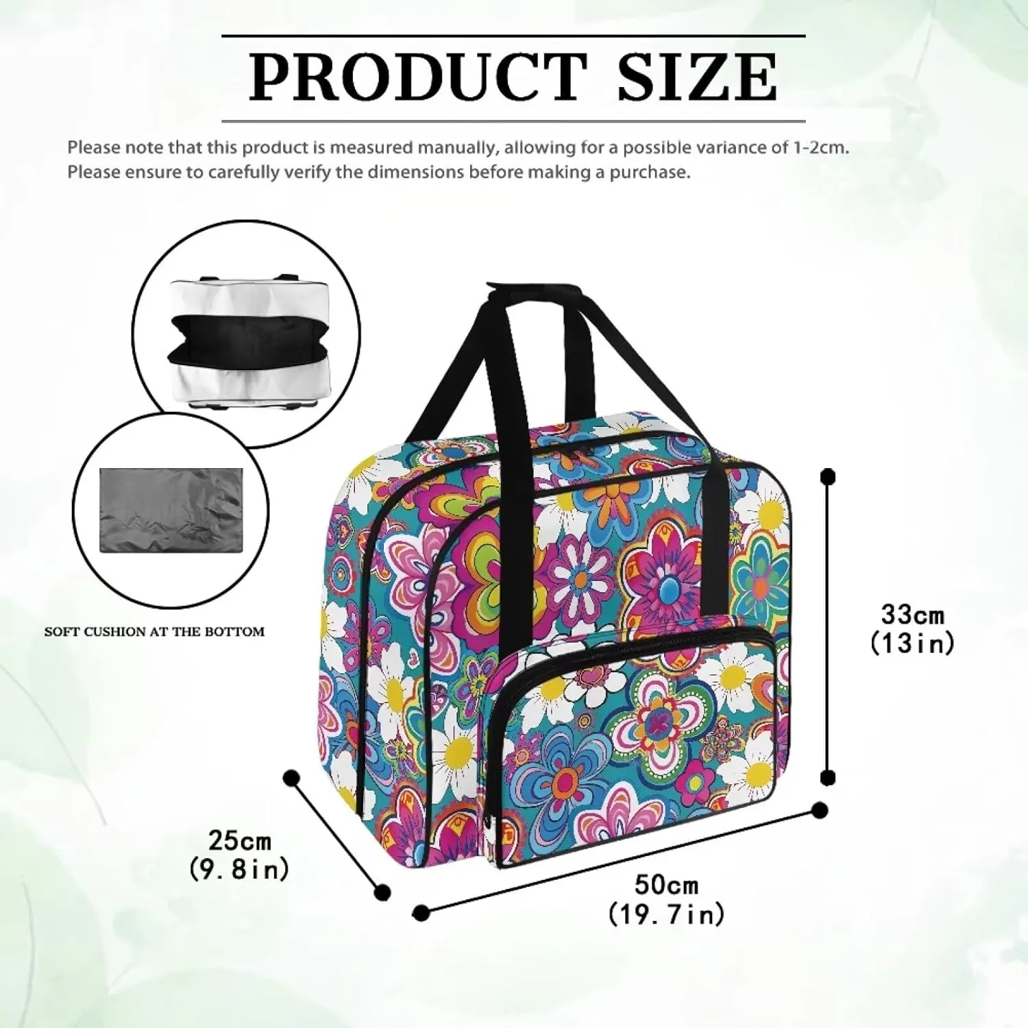 Bright HIppie Flower Sewing Machine Case, Large Capacity Universal Portable Sewing Machine Carrying Bag，Travel Tote Bag Sewing Machine Carrying Case for Sewing Supplies