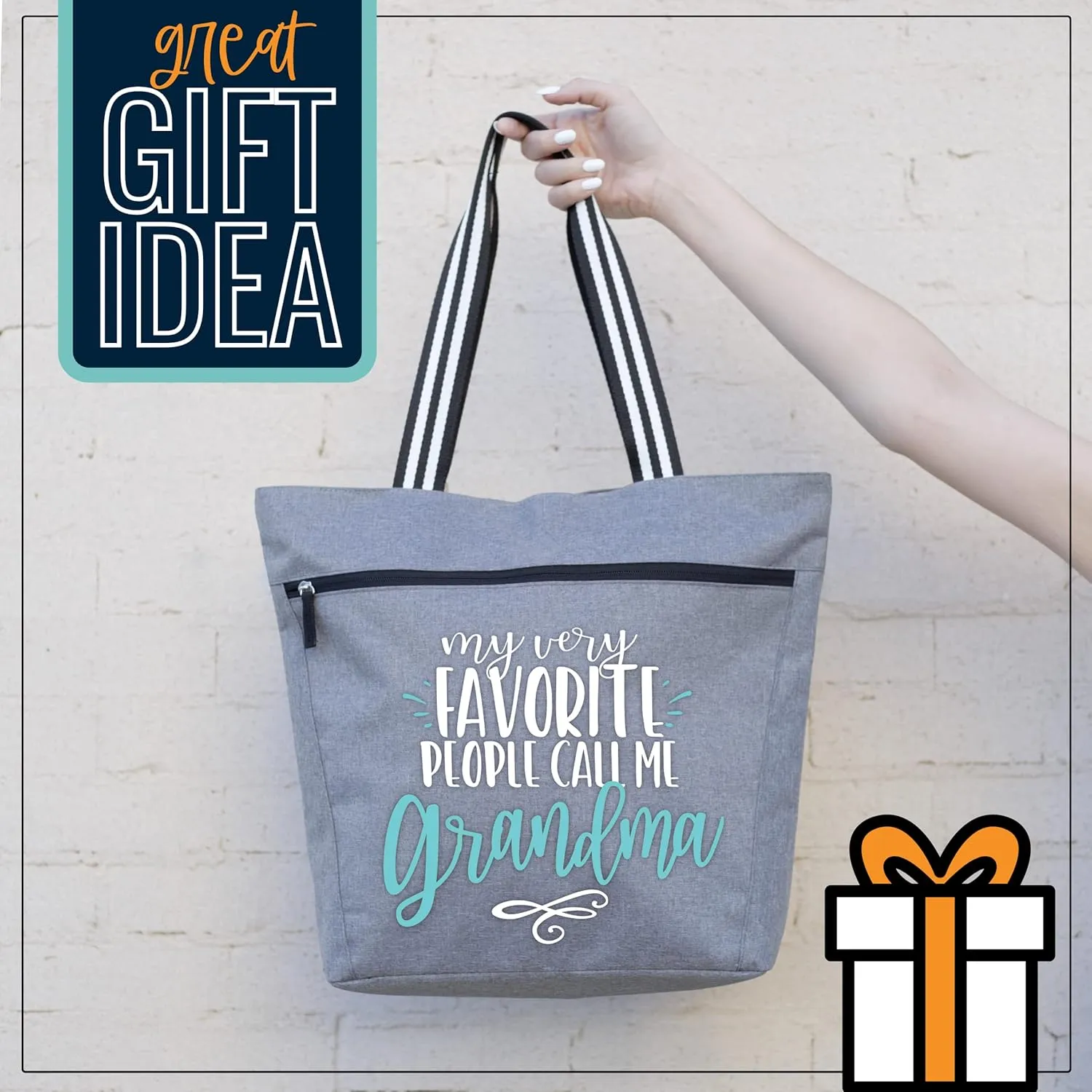 Brooke & Jess Designs Tote Bag for Grandma – Sturdy Canvas Grandma Tote w/Zipper & Inner Pocket Grandma Bag for Everyday Use