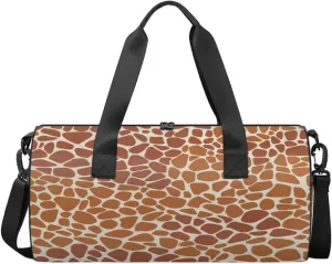 Brown Ochre Giraffe Vector Seamless Pattern Sports Duffel Bag, Gym Tote Bag Waterproof Weekender Travel Bag for Overnight Travel Luggage Workout Women Men