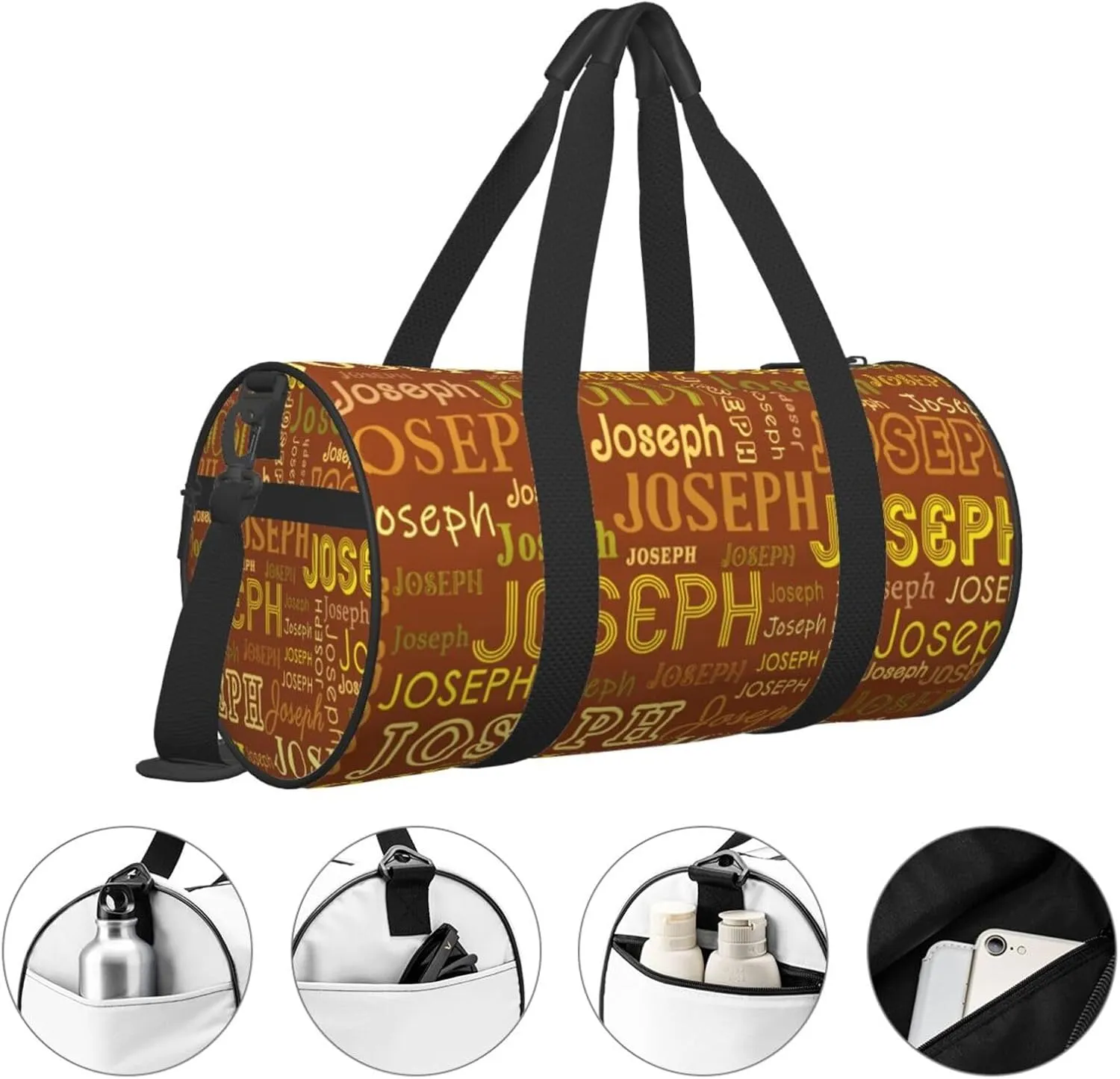 Brown Patterns Personalized Duffle Bag for Women Men Custom Sports Gym Dance Bag with Name Customize Cheer Bags for Travel Yoga Ballet Cheerleader Overnight Weekender Handbag