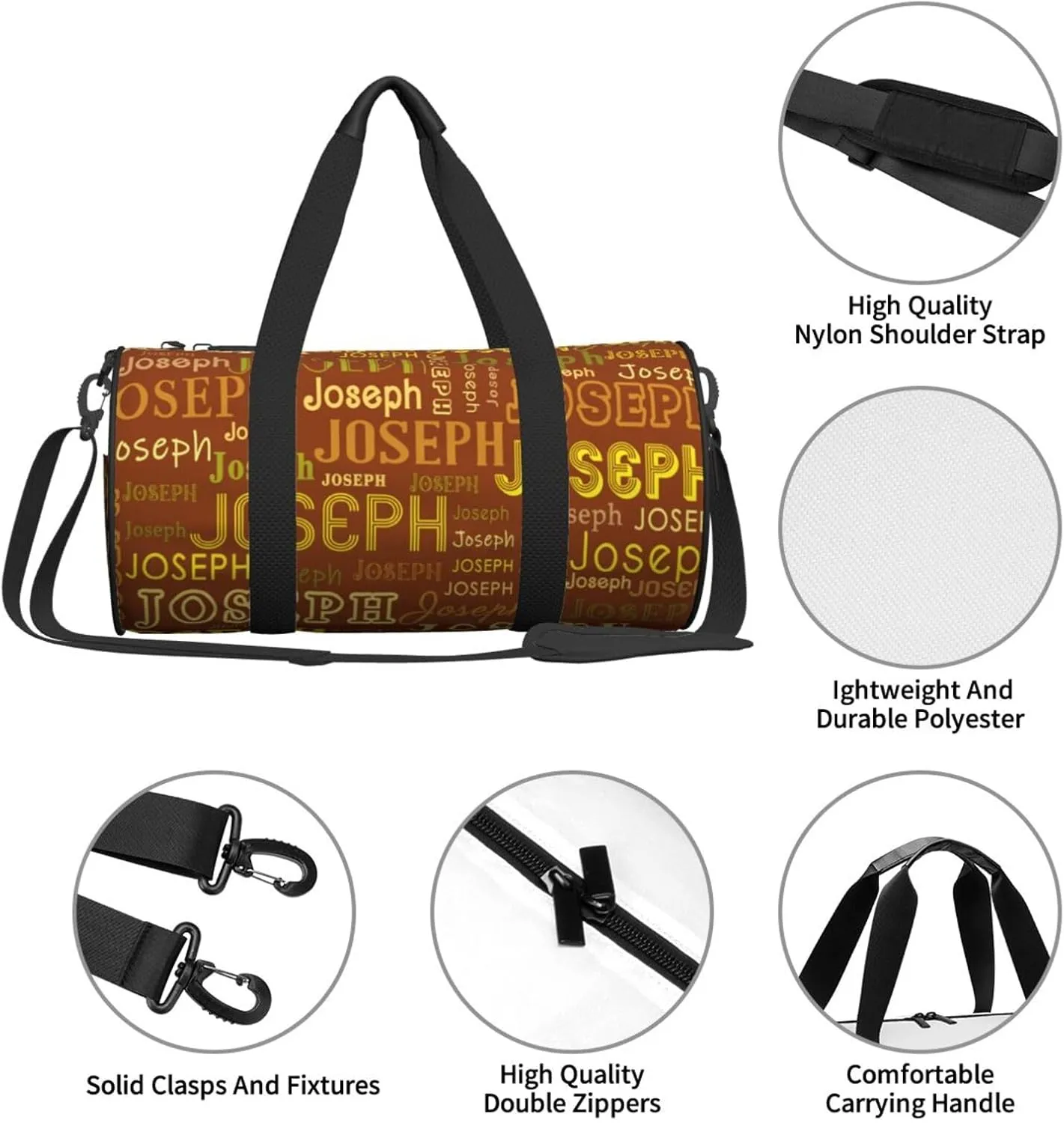 Brown Patterns Personalized Duffle Bag for Women Men Custom Sports Gym Dance Bag with Name Customize Cheer Bags for Travel Yoga Ballet Cheerleader Overnight Weekender Handbag