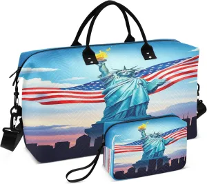 Burbuja Travel Duffel Bag for Women, Statue Of Liberty Weekender Overnight Bag Shoulder Carry On Tote Bag with Trolley Sleeve, Gym Bag with Toiletry Bag