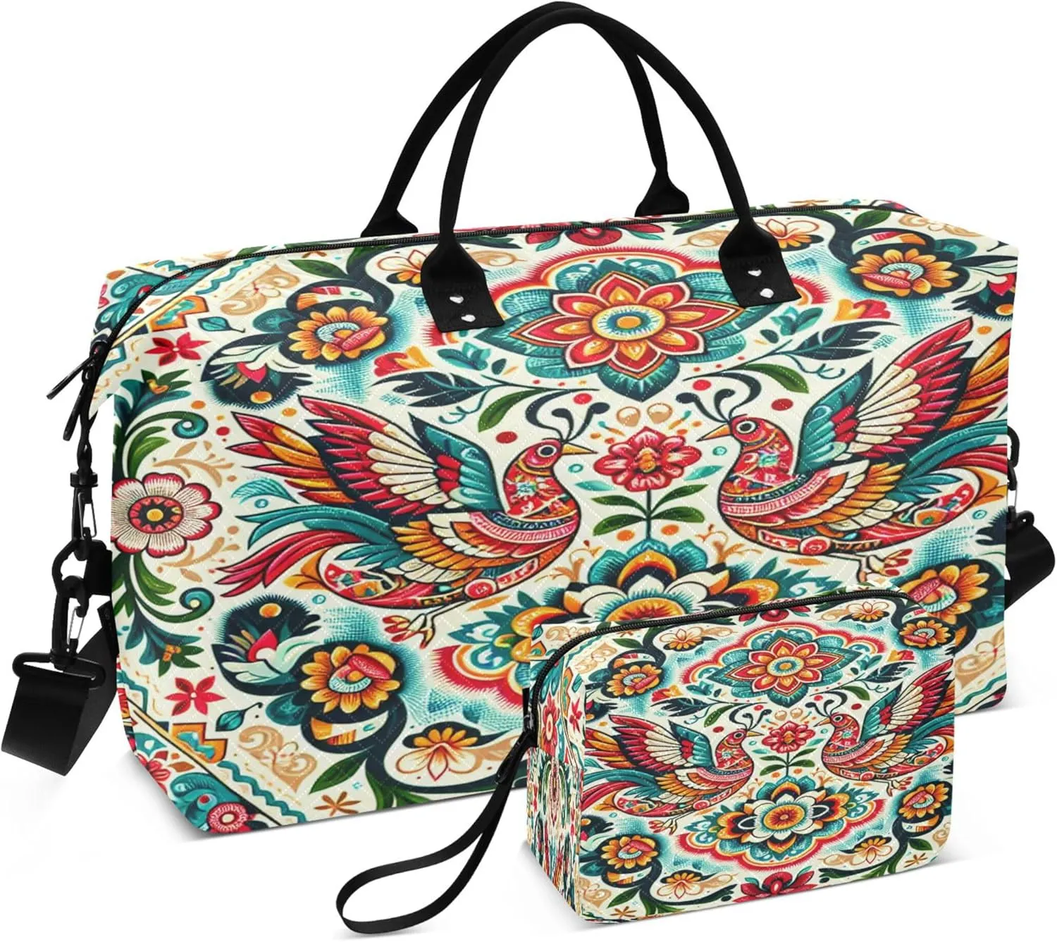 Burbuja Travel Duffel Bag for Women, Traditional Pattern Weekender Overnight Bag Shoulder Carry On Tote Bag with Trolley Sleeve, Gym Bag with Toiletry Bag